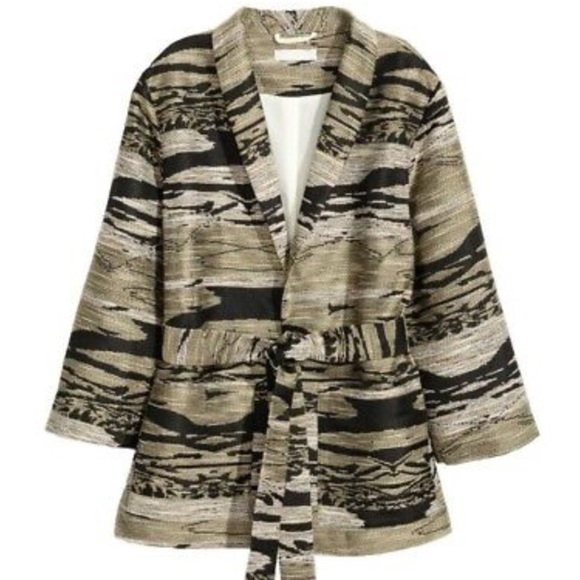 H&M Textured Weave Pattern Jacket Khaki Black S - Picture 2 of 7